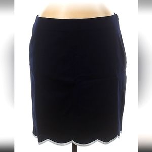 Talbots Skirt Embroidered Scalloped Hem Side Zipper Stretchy Knee Navy White
